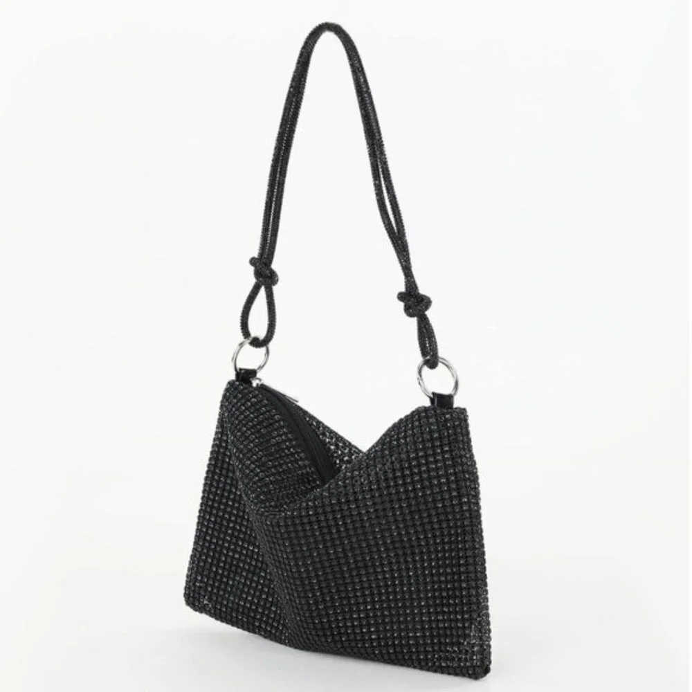 Rhinestone Bag With Zipper Black